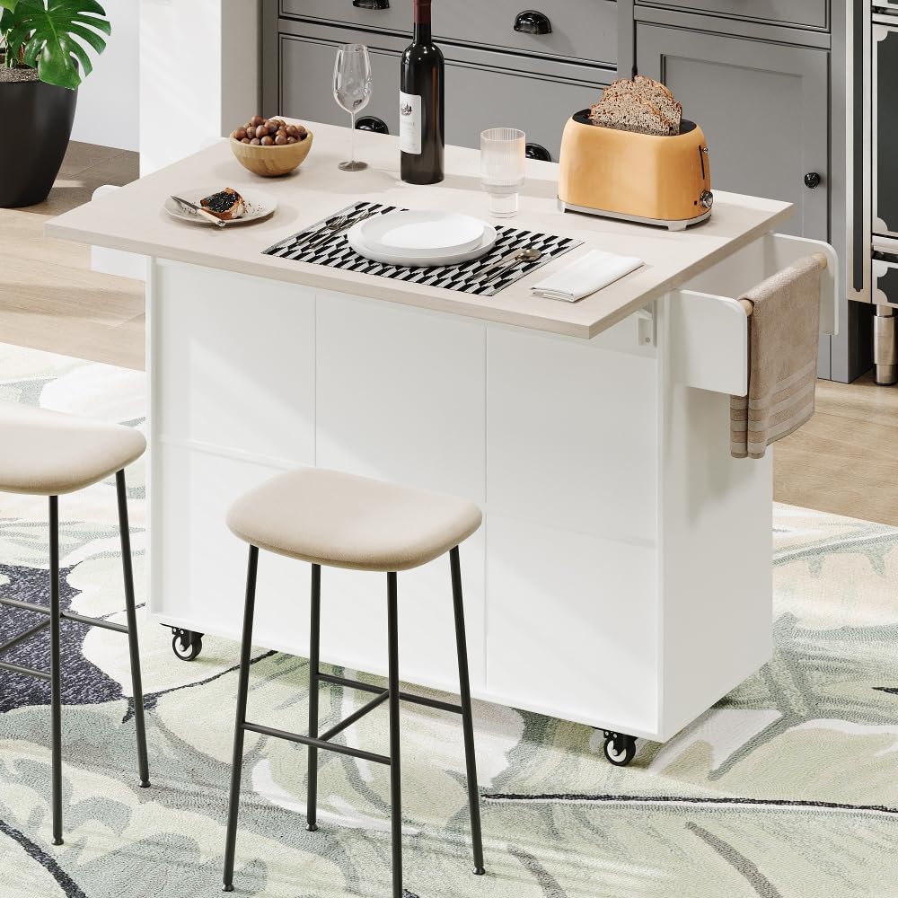 ZOEDO K&K Kitchen Island with Trash Can Storage Cabinet, Kitchen Cart wit...