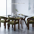 Farmhouse Dining Chairs Set of 6 - Upholstered Armchairs with Chenille Cushions & Curved Wooden Arms, Barrel Wood Kitchen Chairs for Dining Room/Cafe/Kitchen Island (Sage Green)