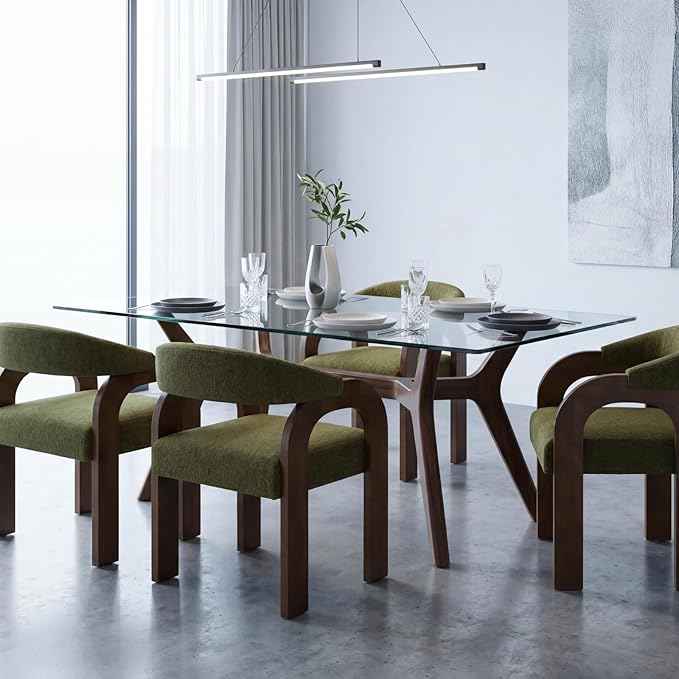 Farmhouse Dining Chairs Set of 6 - Upholstered Armchairs with Chenille Cushions & Curved Wooden Arms, Barrel Wood Kitchen Chairs for Dining Room/Cafe/Kitchen Island (Sage Green)