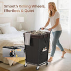 160L Laundry Hamper with Wheels and Handle, 2-Section Rolling Hamper for Laundry, Large Laundry Basket with Wheels, Rolling Laundry Basket Clothes Hamper for Home, Bathroom and Dorm(Black)