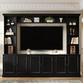 SOFTSEA 4-Piece Entertainment Center Wall Unit for TVs up to 70", Large TV Stand Wall Unit with Bookshelves, 6 Doors & Adjustable Shelves, Media Console with Bridge for Living Room, Black