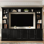 SOFTSEA 4-Piece Entertainment Center Wall Unit for TVs up to 70", Large TV Stand Wall Unit with Bookshelves, 6 Doors & Adjustable Shelves, Media Console with Bridge for Living Room, Black