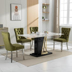 Mid Century Modern Dining Chairs Set of 4, Olive Velvet Upholstered Tufted Back, Kitchen & Dining Room Chairs, Brushed Silver Metal Legs, Nailhead Trim, Sillas para Comedor (Olive, 4 Pcs)