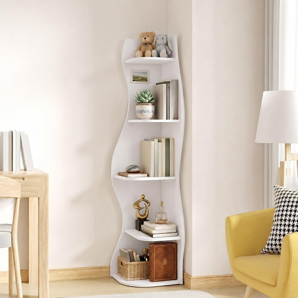 5-Tier Corner Shelf, Space-Saving Storage for Living Room