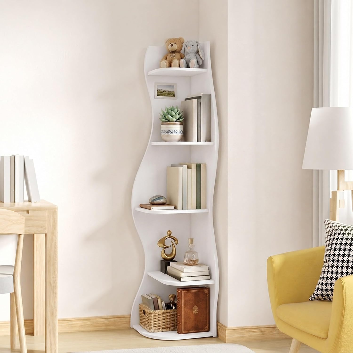 5-Tier Corner Shelf, Space-Saving Storage for Living Room