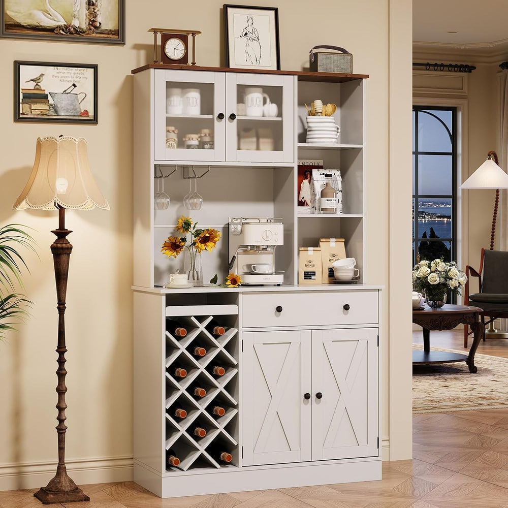 MDF Tall Wine Cabinet with Acrylic Double Doors, 45 Inch Bar Cabinet for Liqu...
