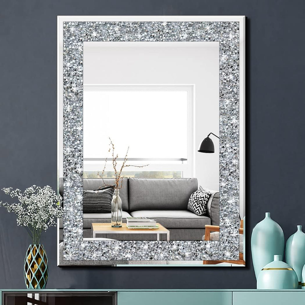 QMDECOR Crystal Crush Diamond Rectangle Silver Mirror for Wall Decoration 24x...