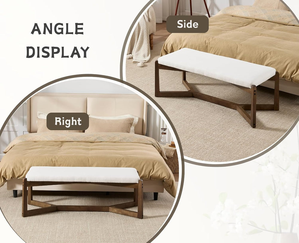 CIMOTA 49 Inch Modern Entryway Bench, Upholstered Bedroom Bench with Solid Wo...