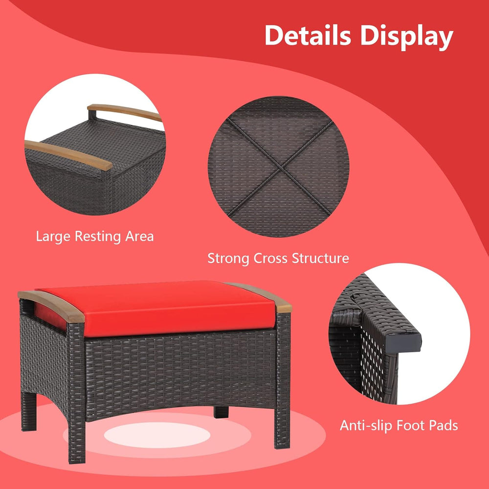RELAX4LIFE Outdoor Wicker Ottomans for Patio - 2 Pieces PE Rattan Ottoman, Fo...