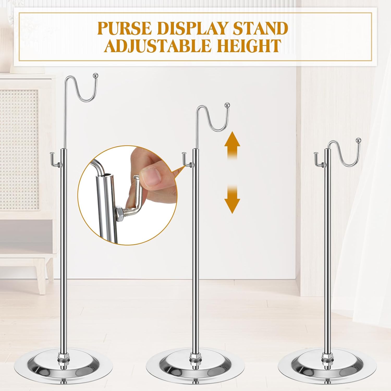 Therwen 6 Pcs Bag Display Stands Purse Display Stand Adjustable Height Handbag Holder for Home Boutique Store Counter Retail(Silver)