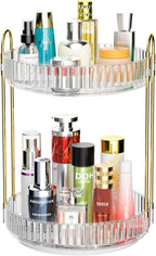 GTI 360°Rotating Makeup Organizer, 2 Tier Bathroom Counter Organizer,Large Capacity Perfume Cosmetics Skincare Vanity Organizers, Dresser Spinning Countertop Organizer and Storage for Women (Clear)