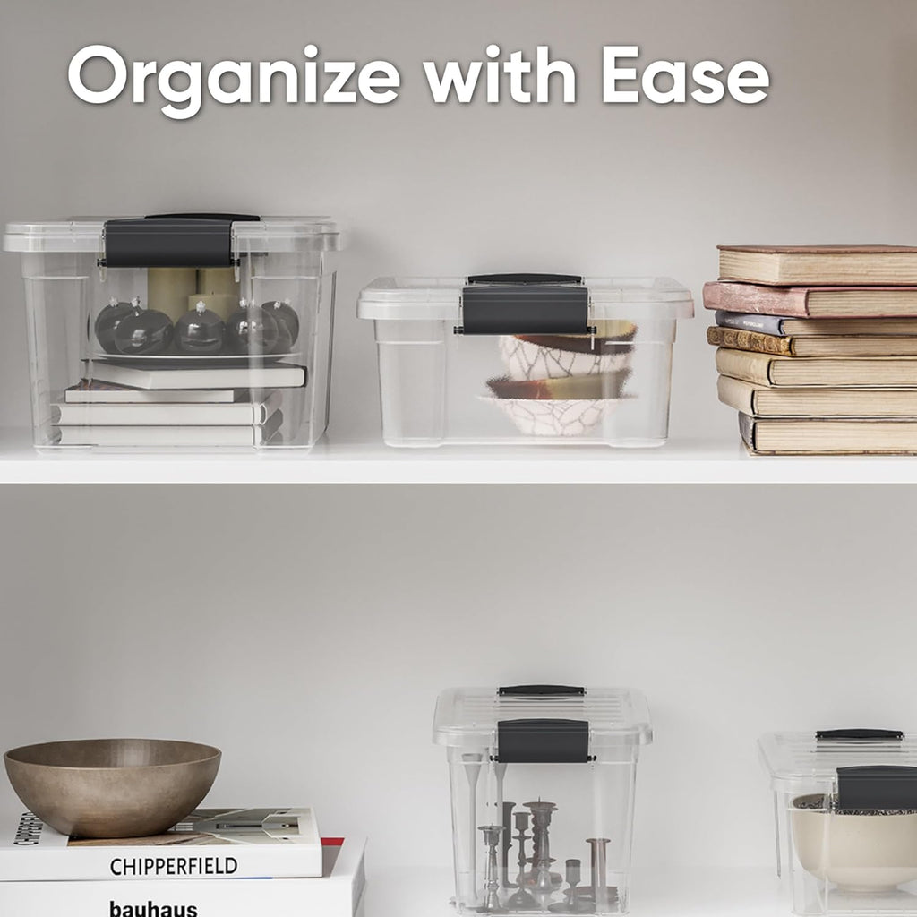 Superio Clear Storage Boxes with Lids, 13.7 Quart Plastic Container Bins for Organizing, Stackable Crates, BPA Free, Non Toxic, Odor Free, Organizers for Home, Office and Dorm, 6 Pack