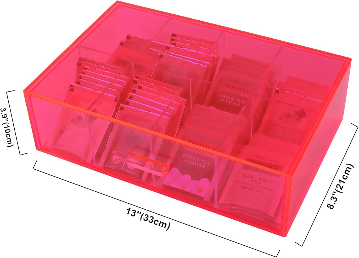 Acrylic Tea Bag Organizer and Storage Box Stackable Tea Bag Holder with Drawer for Countertop, Neon Pink