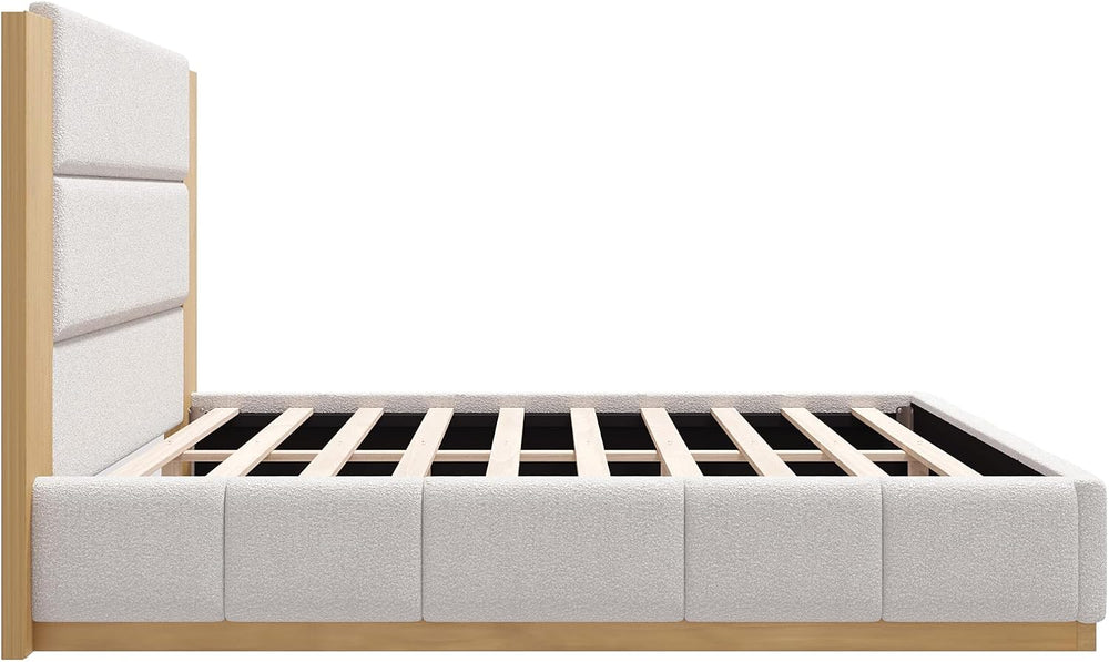 GDFStudio Queen Size Upholstered Platform Bed Frame with Extended Wood Headbo...