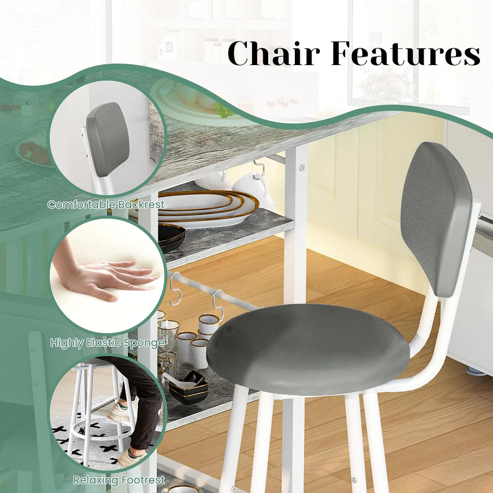 Recaceik Small Kitchen Island Table for 2 with Storage & Seating, Drop Le...