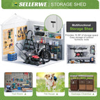 8x6 FT Outdoor Storage Shed, Waterproof Resin Shed with Floor Included & Lockable Door & Window & Vents, Outside Plastic Sheds for Backyard, Patio, Poolside, Lawn, Dove Grey