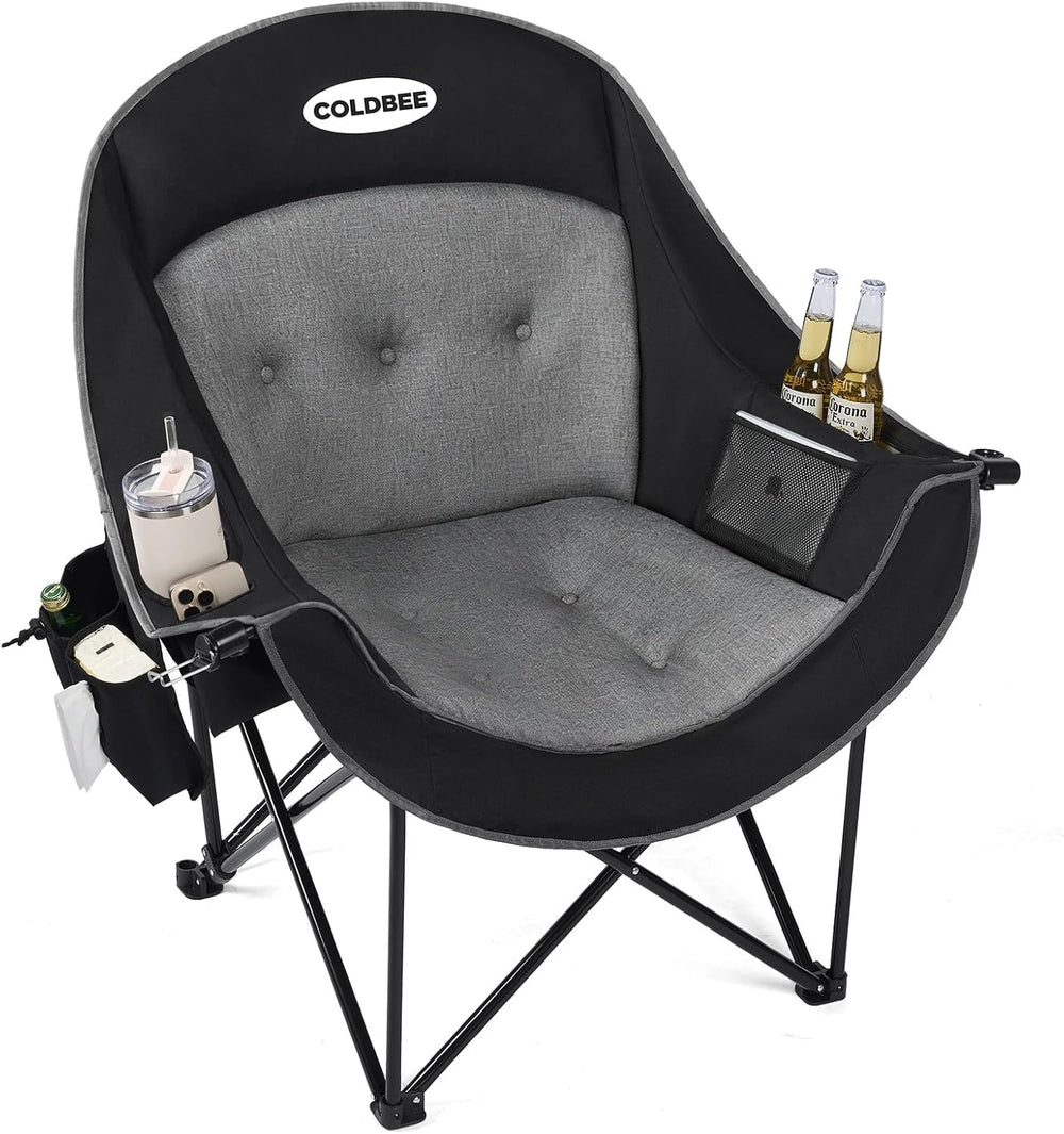 Coldbee Oversized Camping Chairs, Heavy Duty Padded, Thick Headrest, Black