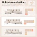 Ball & Cast Modular Convertible L-Shaped Sectional Sleeper Sofa Bed Pull Out Couch with Moveable Storage Ottoman,Oversized Chenille Pull-Out Sofa Bed W/Reclining Armrest&USB Port,for Living Room,Beige