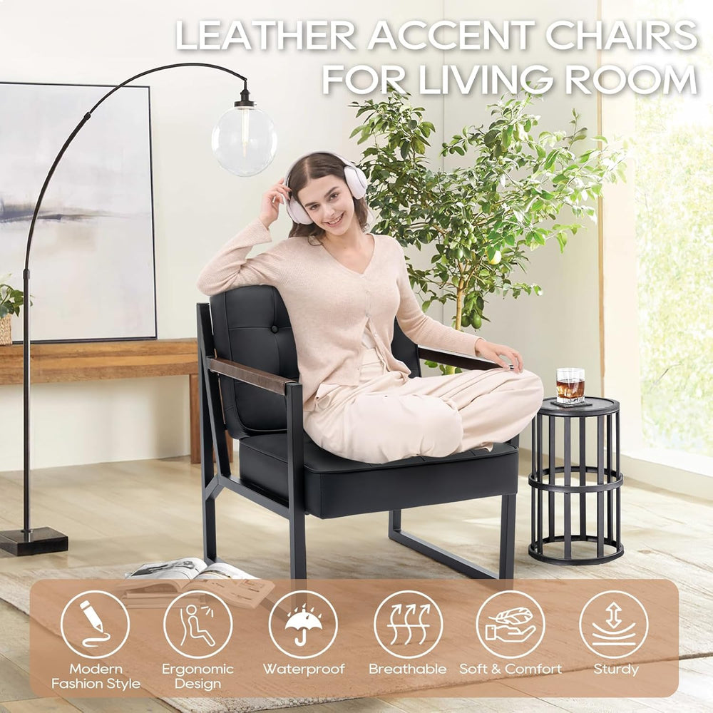 MALOL Mid Century Modern Accent Chair Set of 2, Comfy Living Room Chair, Blac...