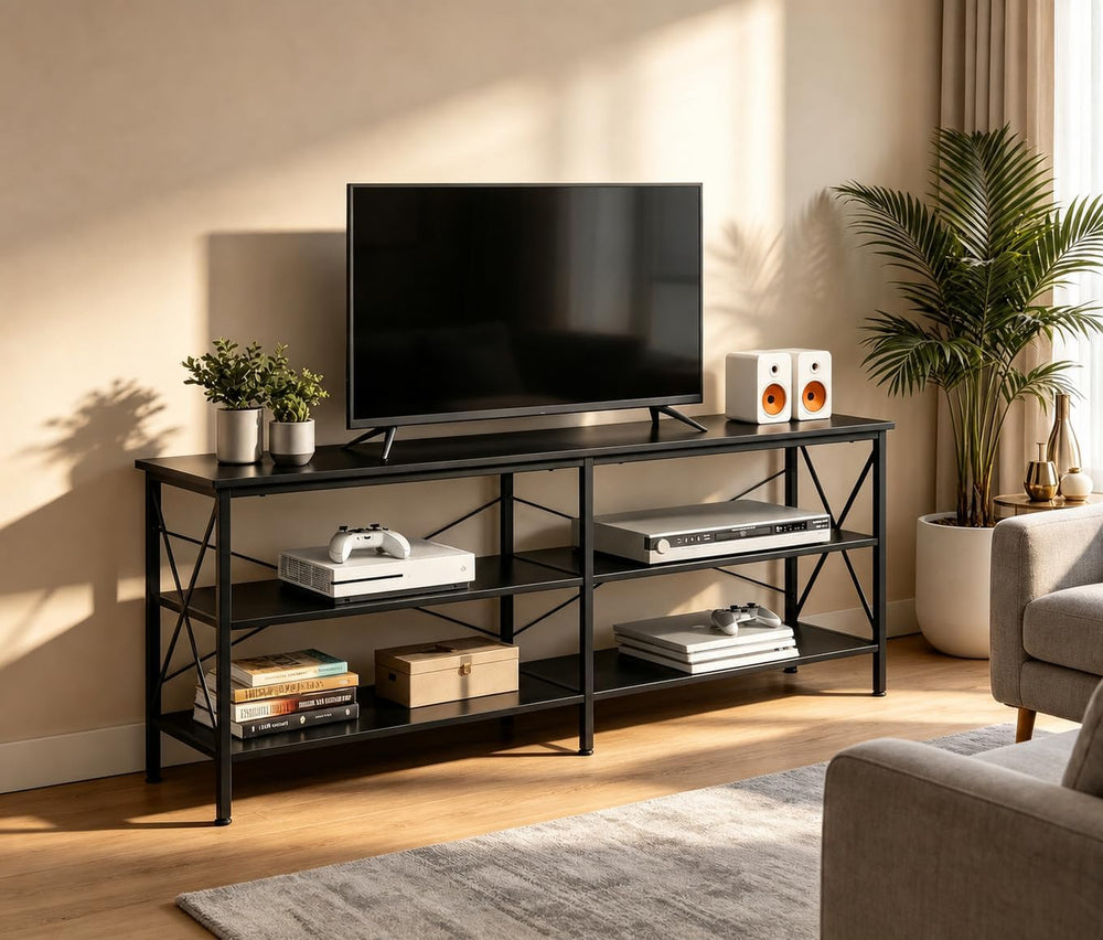 WLIVE TV Stand up to 70 Inch TV, 63" Entertainment Center, Black | TV Me...