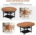 VFK 47.2"-63" Extendable Round Dining Table Set for 4–6, Solid Wood & Metal Table with Wine Rack Storage Shelf, Walnut Kitchen Furniture with 6 Upholstered Chairs (Storage Table and 6 Brown Chairs)