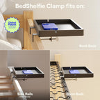 BedShelfie Bedside Shelf for Bunk Bed & Top Bunk, College Dorm Room Essentials, Loft Nightstand, Floating Bed Side Table Tray Storage, Dorm Room Decor by Smallish - (Flexfit Model, Black)