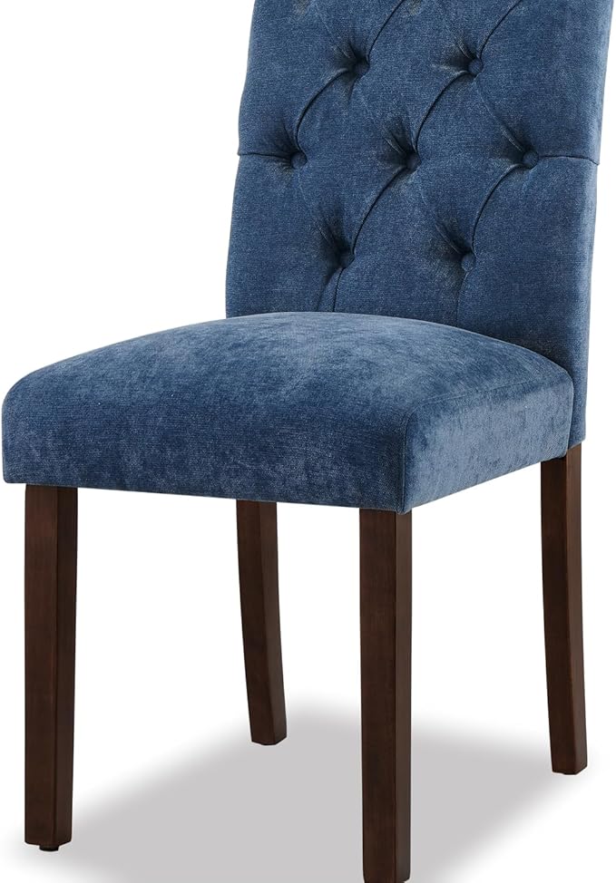 Dining Chairs Set of 6, Button Tufted Parsons Upholstered Chairs with Solid Wood Legs, Mordern Fabric Kitchen Chairs for Dining Room, Blue
