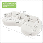 KEVINSPACE 128.15" Sofa Couch Modern Curved Cloud Round Sectional Couches Comfy with Pillows Luxury Chaise L Shape Upholstery for Living Room Apartment White Right Hand Facing