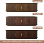 Farmhouse Wooden TV Stand with Sliding Tambour Door for TVs up to 75", Fluted Media Console with Adjustable Storage, Golden Handle TV Cabinet with Cable Holes for Living Room, Walnut