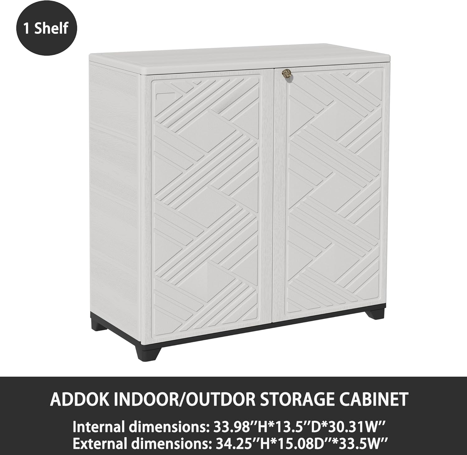 ADDOK Indoor Outdoor Plastic Storage Cabinet 34"x15"x34" with 1 Shelf, Outdoor Storage Shed for Living Room, Hallway, Balcony, Garage, Garden, Backyard-White