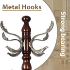 Solid Wooden Coat Rack Stand, Coat Racks Freestanding with 14 Hooks, Natural Birch Wood Coat stands with Sturdy Round Base, Tree Coat Hanger Standing for Entryway Bedroom Office (Metal Hook)