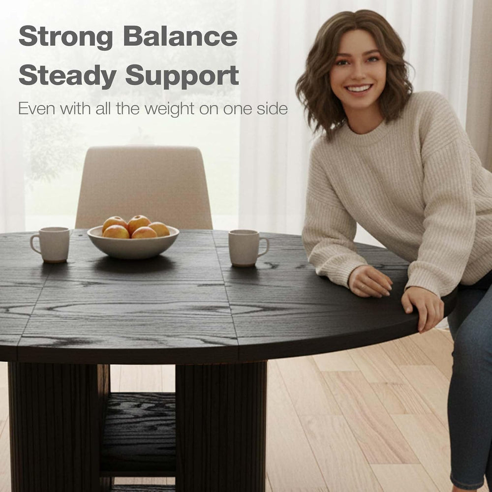 43.3''–59'' Extendable Round Dining Table for 4–8, Modern Woo...