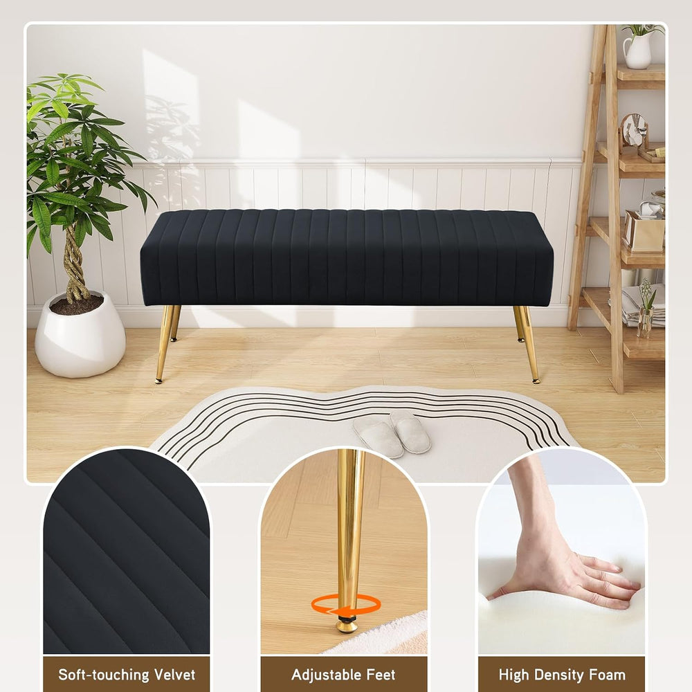 Furnimart 44 Inch Bedroom Ottoman Bench, Black Upholstered End of Bed Bench w...