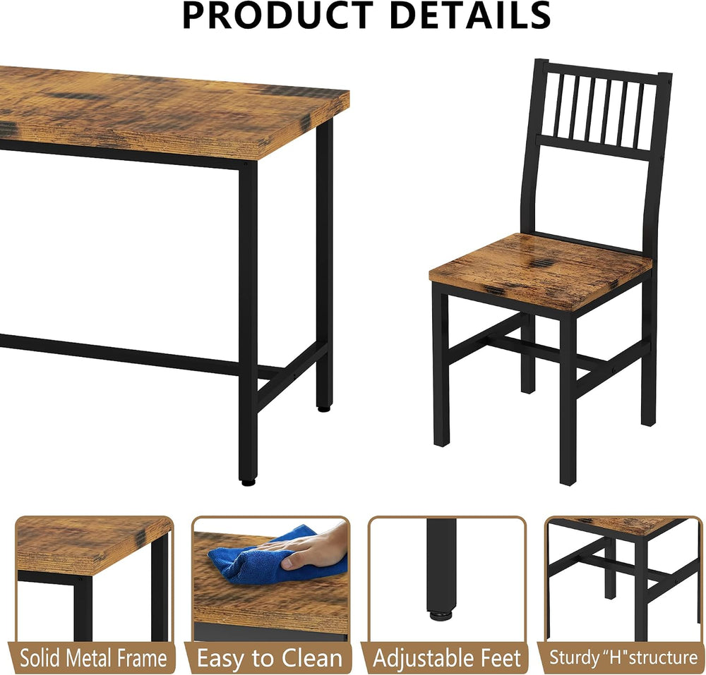 AWQM Dining Table Set for 4, Industrial Table with Chair Set, Rustic Brown | ...