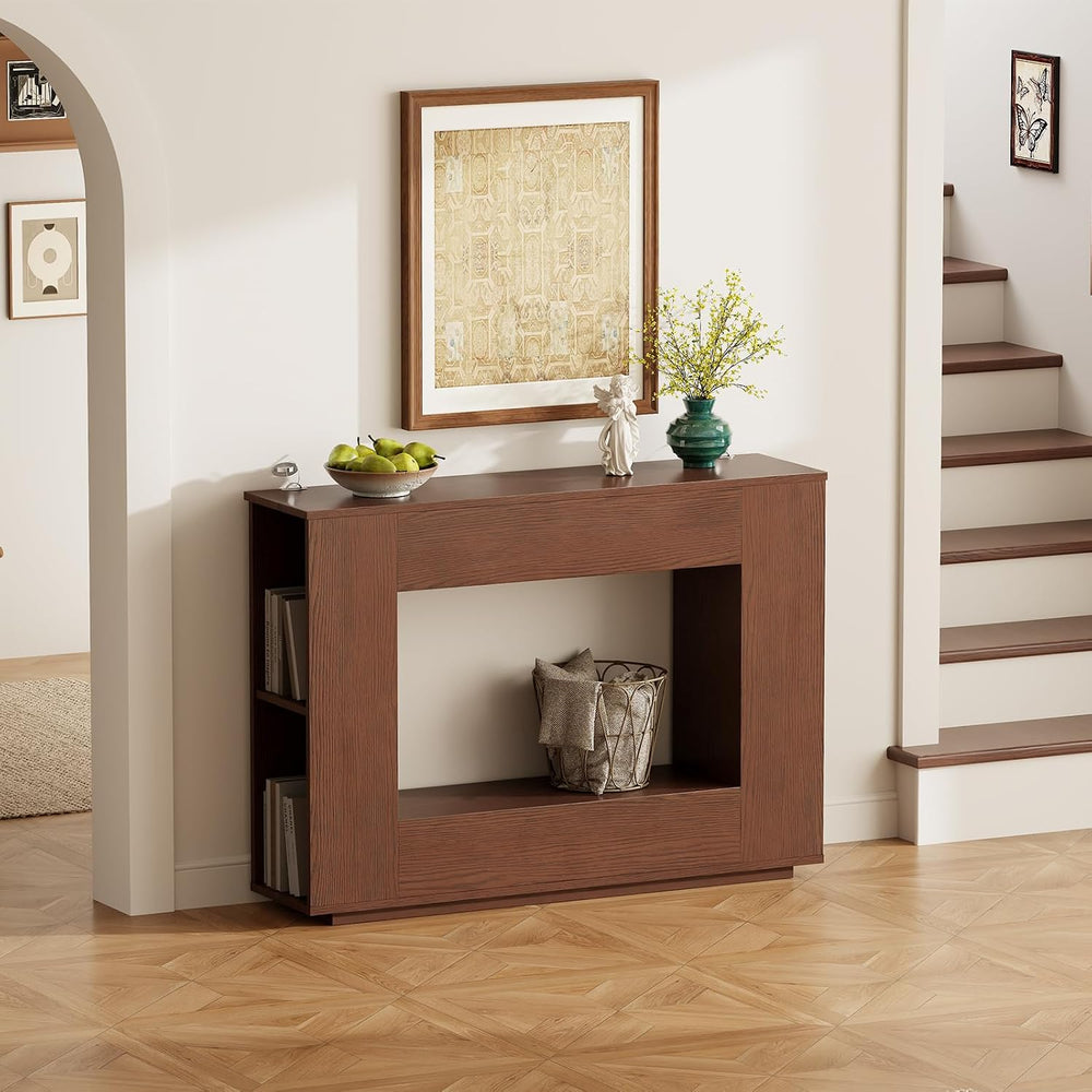 Walnut Console Table with Storage, 47.2" W Farmhouse Entryway Table, Lon...