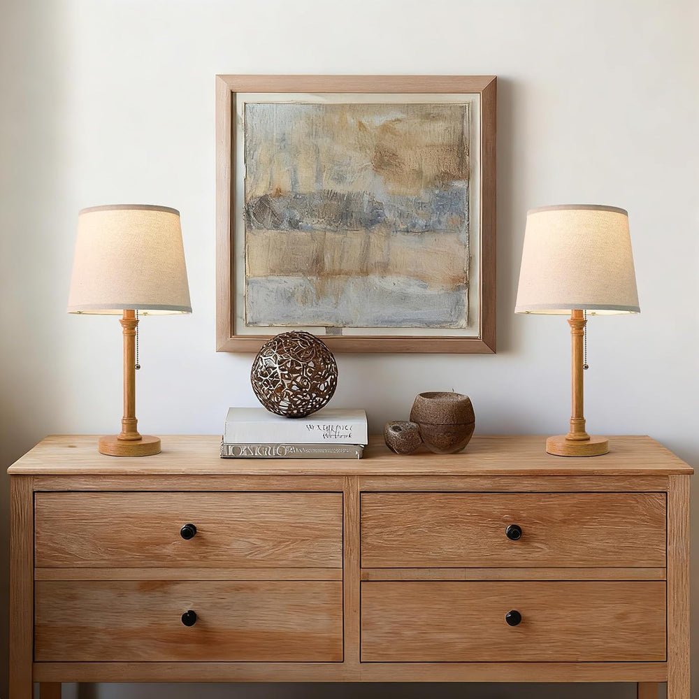 Oneach 19.5" Wood Grain Rustic Table Lamps Set of 2 for Living Room Bedroom
