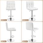 Yaheetech Bar Stools Set of 4, PU Leather Adjustable Swivel Barstools, Modern Armless Bar Chairs with Bigger Base, Thickened Seat Cushion, Square Island Barstools for Kitchen Island, White