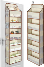 Yecaye 1 Pc 5 Tier Over the Door Organizer with 15 Pockets | 44lb Load Over the Door Storage | No Sagging Closet Organizers and Storage | Versatile Nursery Hanging Organizers for Home Dorm - Beige
