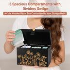 100% Solid Wood Tampon Holder Box with Lid, Copper Leather Pull, Absolute Real Wood Bathroom Decorative Box for Feminine Product Storage and Accessories such as Tampons, Cotton Balls, Gifts for Women