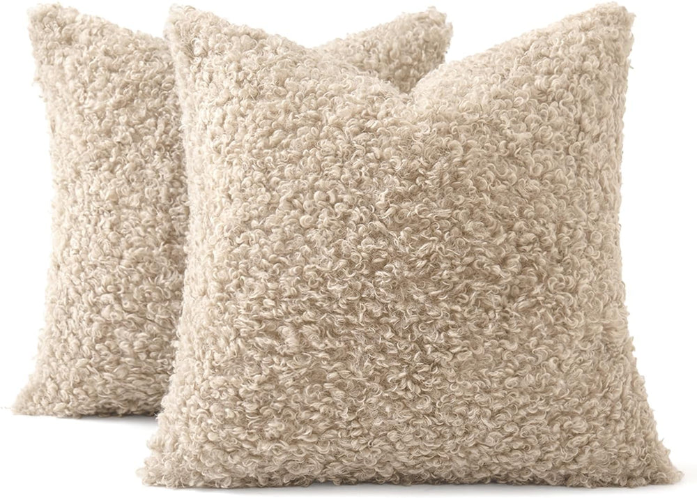 MIULEE Decorative Faux Fur Pillow Covers Euro Sherpa 24x24 Oatmeal