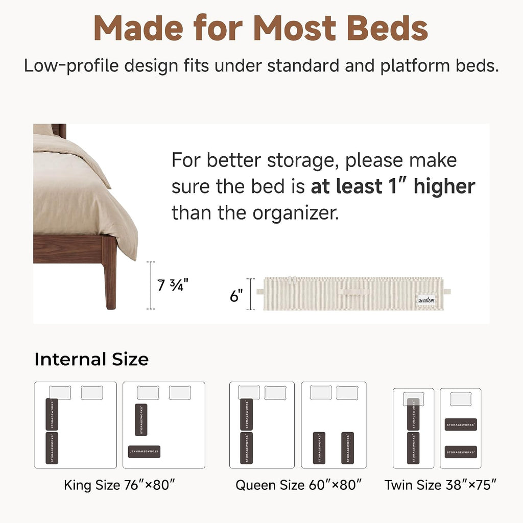 StorageWorks Large Under Bed Storage Containers with Handles and Label Holder, 2 Pack Ultra-thick Fabric Underbed Bins, Brown and White Stripes