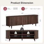 65" Mid Century Modern TV Stand, Wood TV Consoles with Sliding Doors and Power Outlet, Fluted Entertainment Center with Adjustable Shelves, Media Console for Living Room, Walnut