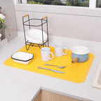 Silicone Dish Drying Mat for Multiple Usage,Easy clean,Eco-friendly,Heat-resistant Silicone Mat for Kitchen Counter or Sink,Refrigerator or Drawer Liner Yellow 3XL 28 inches x 18 inches