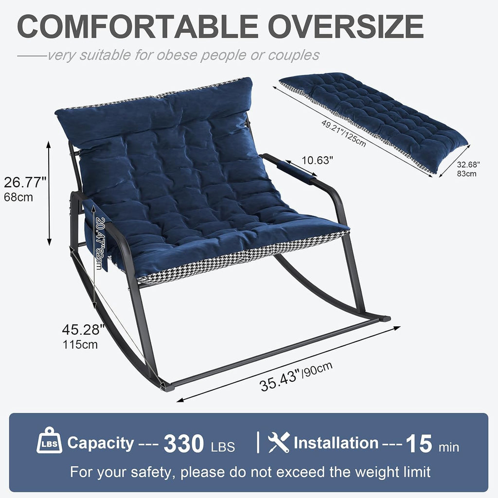 35'' Oversized Nursery Rocking Chair, Upholstered Glider Rocker Nursery Rocking Accent Chair, Recliner Armchair with Side Pocket, Comfy Side Living Room Chairs for Bedroom Nursing Room(Blue)
