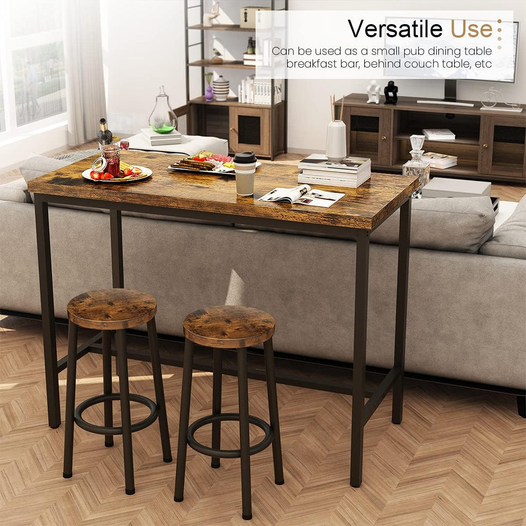 Recaceik 3 Piece Pub Dining Set, Modern bar Table and Stools for 2 Kitchen Counter Height Wood Top Bistro Easy Assemble for Breakfast Nook Living Room Small Space Restaurant, Rustic Brown 39