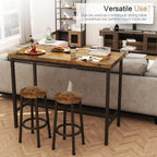 Recaceik 3 Piece Pub Dining Set, Modern bar Table and Stools for 2 Kitchen Counter Height Wood Top Bistro Easy Assemble for Breakfast Nook Living Room Small Space Restaurant, Rustic Brown 39