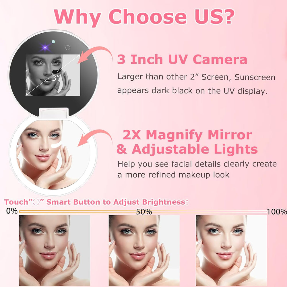 UV Camera for Sunscreen Test with 2X Magnifying Vanity Mirror 3.8 Inch
