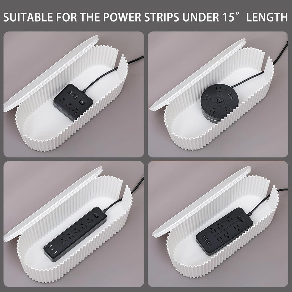 2 Pack White Cable Management Box, Plastic Cord Organizer Box Under Desk, Power Strips Hider for Home Office, Phone Charger, Electronics Wires, Surge Protector Cover Bin (Large)