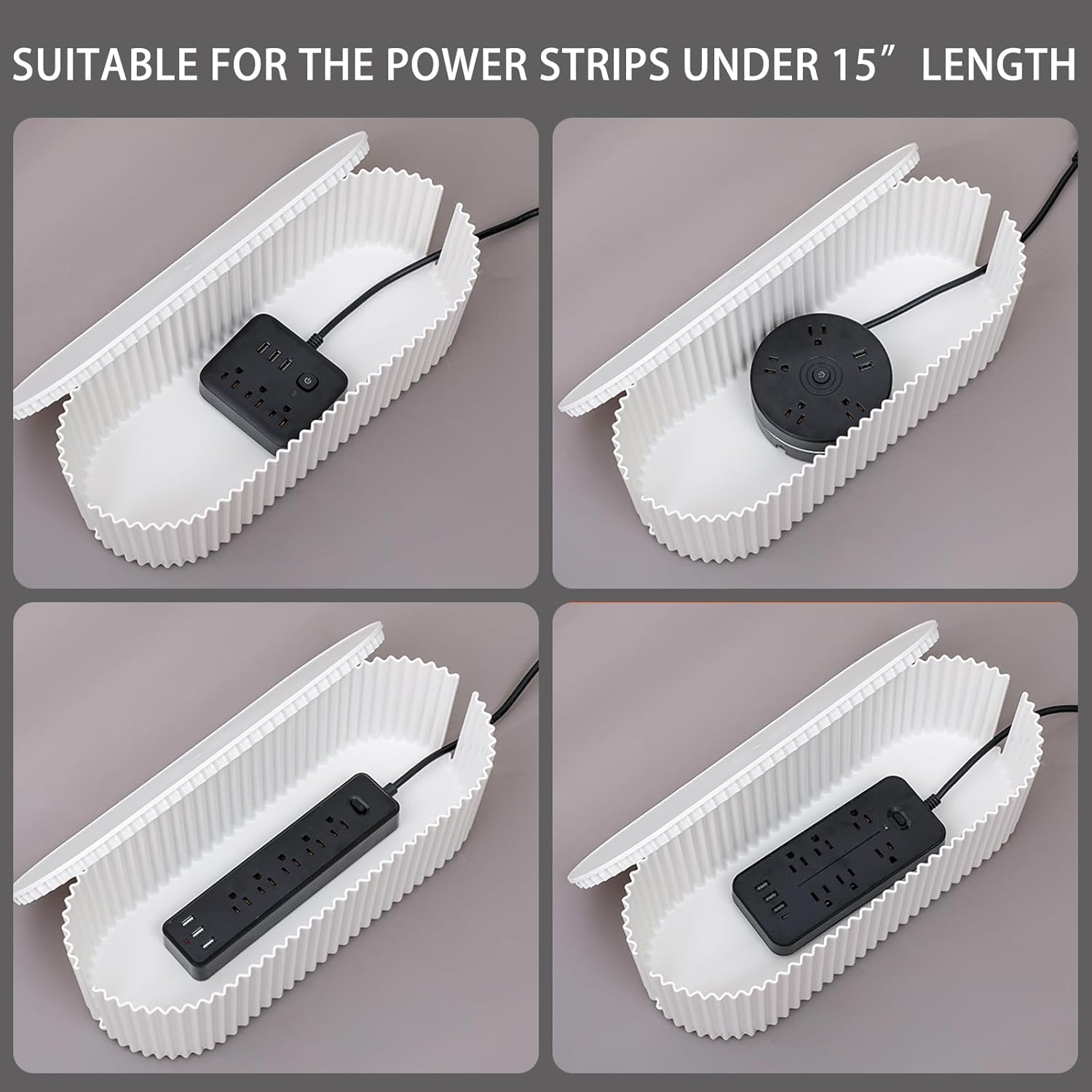 2 Pack White Cable Management Box, Plastic Cord Organizer Box Under Desk, Power Strips Hider for Home Office, Phone Charger, Electronics Wires, Surge Protector Cover Bin (Large)