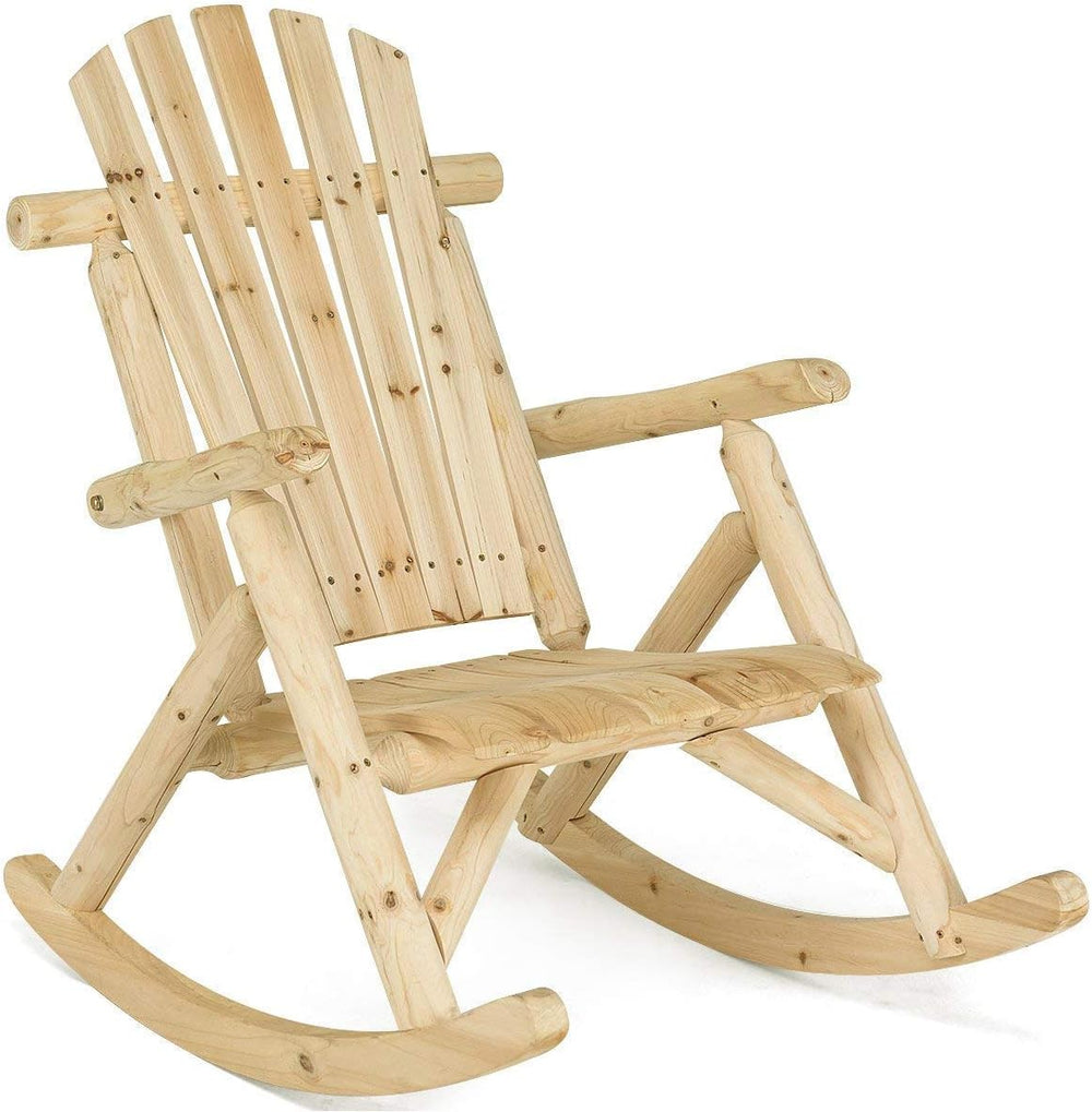 Casart Log Rocking Chair Wood Porch Rocker Lounge Patio Deck Balcony Furnitur...